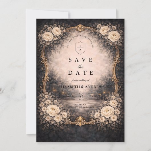Romantic Dark Baroque Wedding Save The Date (Voorkant)