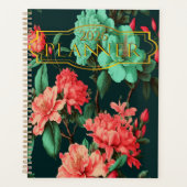 Romantic Dark Botanical Blue and Pink Floral Planner (Voorkant)