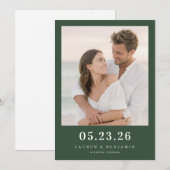 Romantic Dark Green Photo Save The Date (Voorkant / Achterkant)