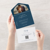 Romantic Dark & Moody Blue Wedding Foto All In One Uitnodiging (Afscheurbaar)