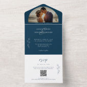Romantic Dark & Moody Blue Wedding Foto All In One Uitnodiging (Binnen)
