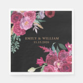 Romantic Dark Moody Burgundy  Floral Black Wedding Servet (Voorkant)