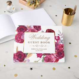 Romantic Dark Moody Burgundy Maroon Floral Wedding Gastenboek