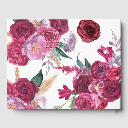 Romantic Dark Moody Burgundy Maroon Floral Wedding Gastenboek (Achterkant)