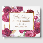 Romantic Dark Moody Burgundy Maroon Floral Wedding Gastenboek (Voorkant)