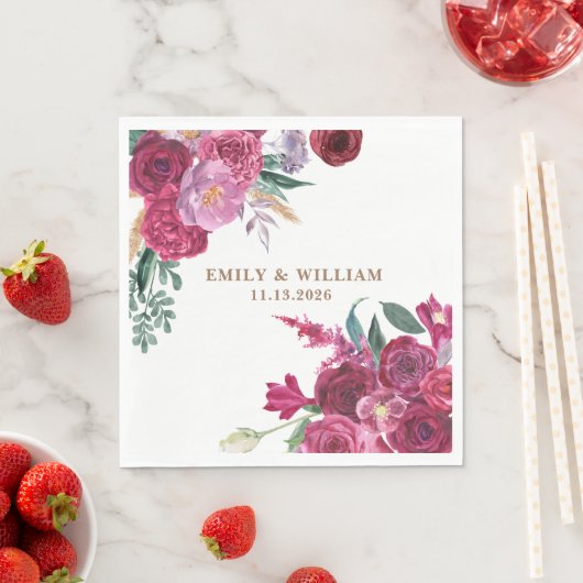 Romantic Dark Moody Burgundy Maroon Floral Wedding Servet (Insitu)