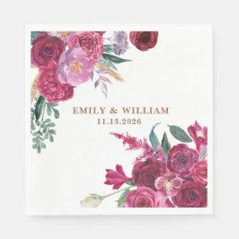 Romantic Dark Moody Burgundy Maroon Floral Wedding Servet