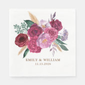 Romantic Dark Moody Burgundy Maroon Floral Wedding Servet (Voorkant)