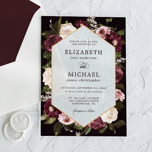 Romantic Dark Moody Floral Wedding Acryl Uitnodigingen