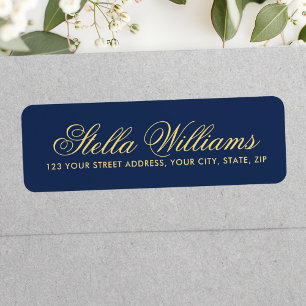 Romantic dark navy blue calligraphy script address etiket