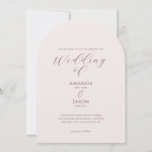 Romantic dark plum purple fall floral wedding kaart (Voorkant)