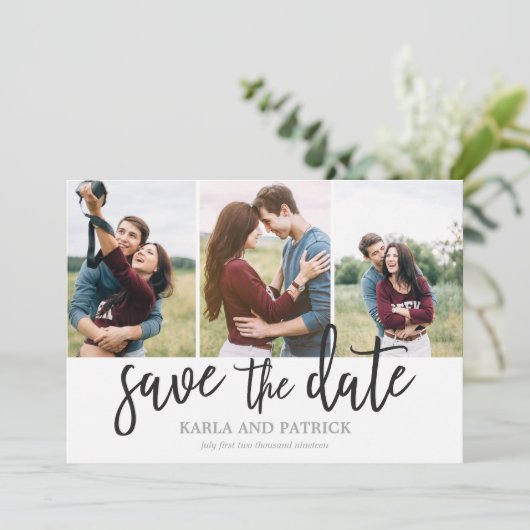 Romantic de Foto van het Manuscript collage sparen Save The Date (Staand voorkant)
