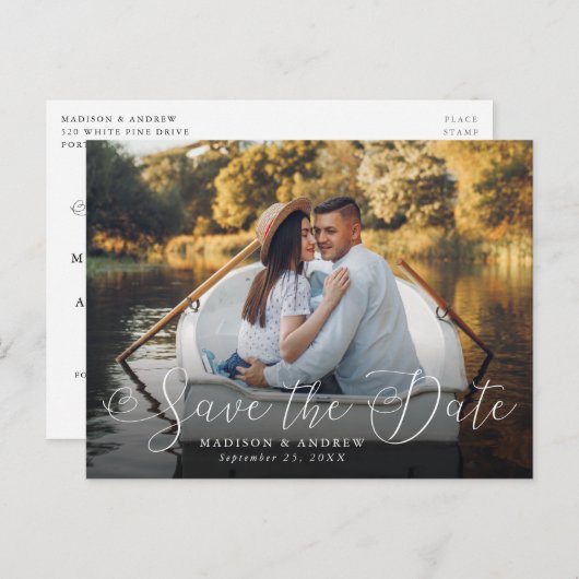 Romantic de Foto van het Manuscript van het Hart s Aankondigingskaart (Voorkant / Achterkant)