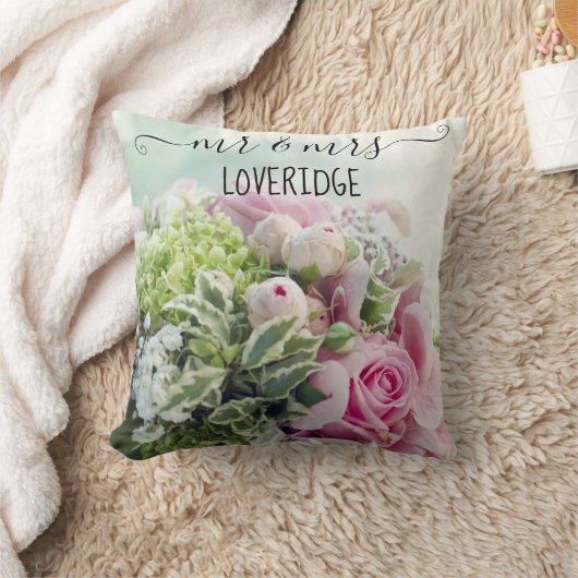 Romantic de heer en Mrs Pink Rose Floral Wedding Kussen (Deken)