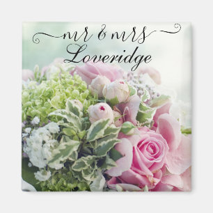 Romantic de heer en Mrs Pink Rose Floral Wedding Magneet