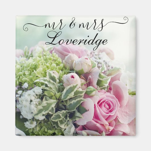 Romantic de heer en Mrs Pink Rose Floral Wedding Magneet (Voorkant)