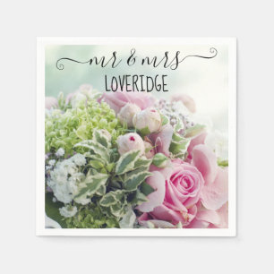 Romantic de heer en Mrs Pink Rose Floral Wedding Servet