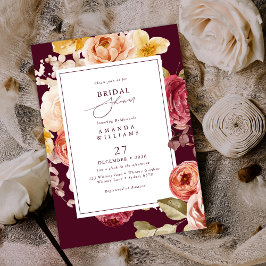 Romantic Deep Burgundy Floral Bridal Shower Kaart