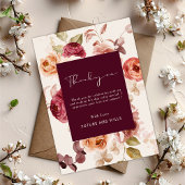 Romantic Deep Burgundy Floral Elegant Thank you Kaart