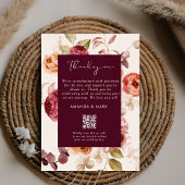 Romantic Deep Burgundy Floral Elegant Thank you Kaart