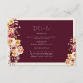 Romantic Deep Burgundy Floral Elegant Wedding Informatiekaartje (Voorkant)