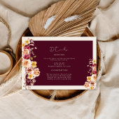Romantic Deep Burgundy Floral Elegant Wedding Informatiekaartje