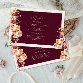 Romantic Deep Burgundy Floral Elegant Wedding Informatiekaartje