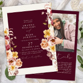 Romantic Deep Burgundy Floral Elegant Wedding Kaart