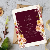 Romantic Deep Burgundy Floral Elegant Wedding Kaart