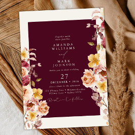Romantic Deep Burgundy Floral Elegant Wedding Kaart