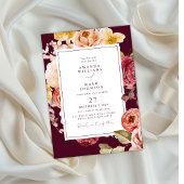 Romantic Deep Burgundy Floral Elegant Wedding  Kaart