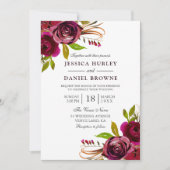 Romantic Deep Burgundy Red Rose Wedding Kaart (Voorkant)