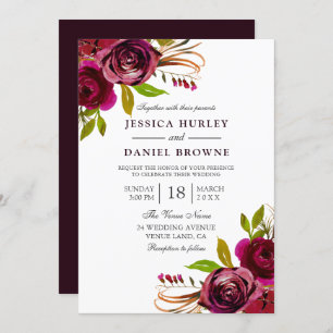 Romantic Deep Burgundy Red Rose Wedding Kaart