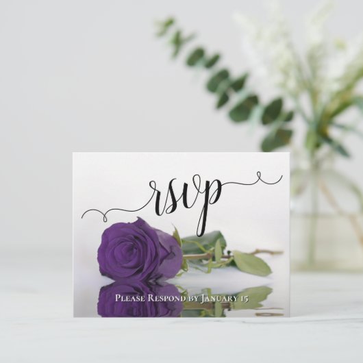 Romantic Deep Paars Reflecterende Roos Wedding RSV Briefkaart (Staand voorkant)