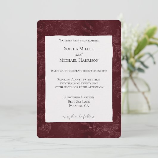Romantic Deep Red Burgundy Floral Wedding Kaart (Staand voorkant)
