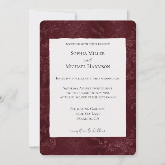 Romantic Deep Red Burgundy Floral Wedding Kaart (Voorkant)