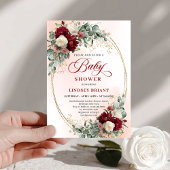 Romantic Deep Red Peony Baby Shower Invitation Kaart