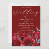 Romantic Deep Red Roses Elegant Wedding Kaart (Voorkant)