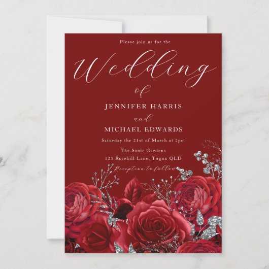 Romantic Deep Red Roses Elegant Wedding Kaart (Voorkant)