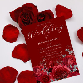 Romantic Deep Red Roses Elegant Wedding Kaart