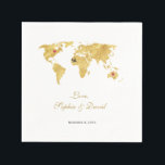 Romantic Destination Wedding Gold Wereldkaart Servet<br><div class="desc">U KUNT DE HOORZITTEN EN HET VLIEGTUIG VERPLAATSEN OM UW BESTEMMING AAN TE PASSEN! Als je hulp nodig hebt, neem dan contact met me op. Ontworpen Wereldkaart voor weduwenritten met een faux gouden wereldkaart, twee harten en een vliegtuig! Het is perfect voor de bruiloft van een koppel dat graag wil...</div>