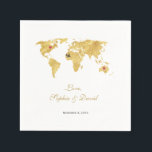 Romantic Destination Wedding Gold Wereldkaart Servet<br><div class="desc">U KUNT DE HOORZITTEN EN HET VLIEGTUIG VERPLAATSEN OM UW BESTEMMING AAN TE PASSEN! Als je hulp nodig hebt, neem dan contact met me op. Ontworpen Wereldkaart voor weduwenritten met een faux gouden wereldkaart, twee harten en een vliegtuig! Het is perfect voor de bruiloft van een koppel dat graag wil...</div>