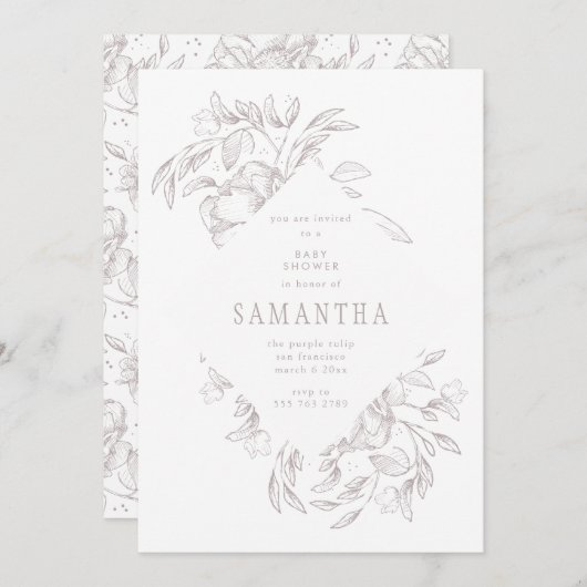 Romantic Diamond Floral Baby shower Kaart (Voorkant / Achterkant)