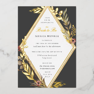 Romantic Diamond Floral Grey Vrijgezellenfeest Folie Uitnodiging