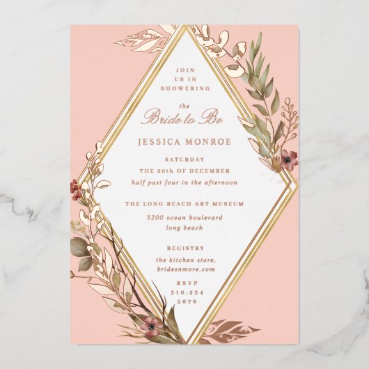 Romantic Diamond Floral Vrijgezellenfeest Folie Uitnodiging (Voorkant)