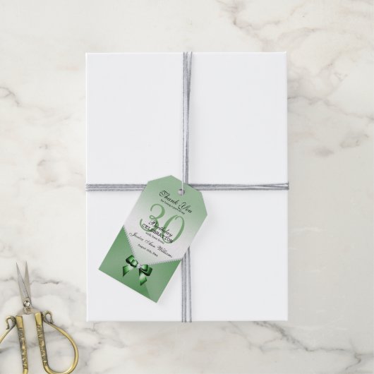 Romantic Diamonds & Emerald Bow 30th Birthday Cadeaulabel (Met Touw)
