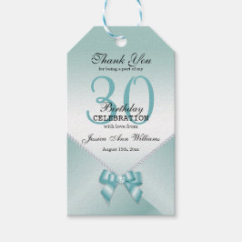 Romantic Diamonds en Blauwgroen Bow 30e verjaardag Cadeaulabel