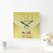 Romantic Diamonds & Gold Bow 50e verjaardag Vierkante Klok (Huis)