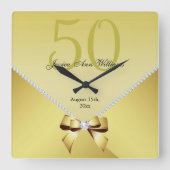 Romantic Diamonds & Gold Bow 50e verjaardag Vierkante Klok (Voorkant)