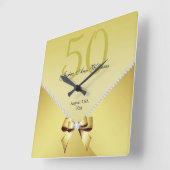 Romantic Diamonds & Gold Bow 50e verjaardag Vierkante Klok (Hoek)